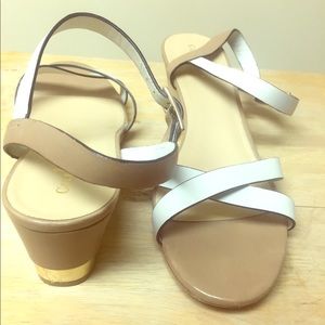 ✂️ Tan/White Cole Haan Strapy Sandels w/ Gold trim